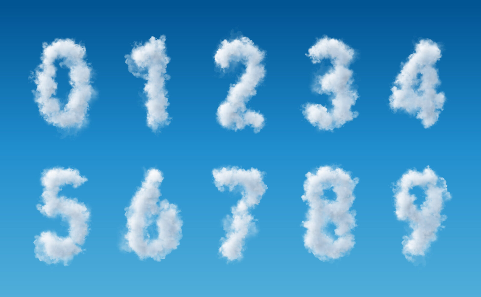 cloud numbers in blue sky