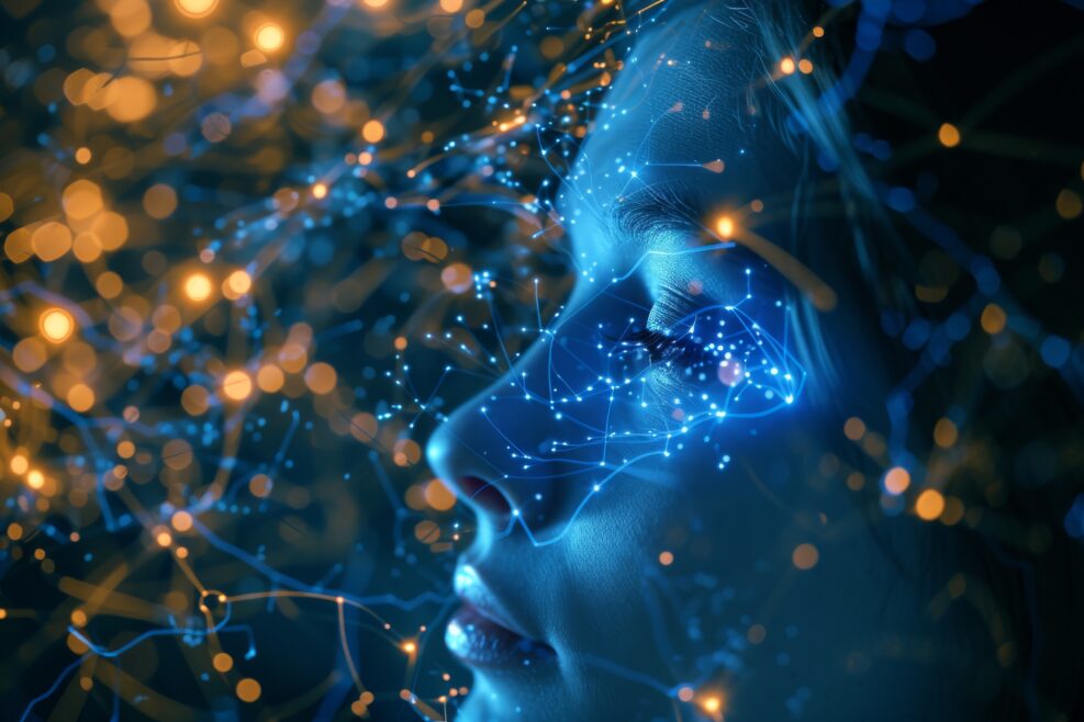 AI Brain Chip loop. Artificial Intelligence rationality human quantum metrology mind circuit board. Neuronal network random access memory smart computer processor endorphins