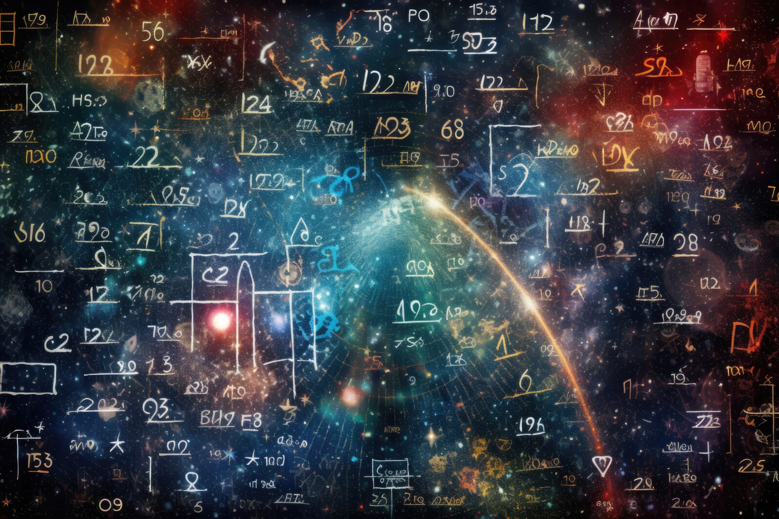 Astronomy and science concept. Elements of this image furnished by NASA, Mathematical and physical formulas against the backdrop of a galaxy in the universe, Space background, AI Generated