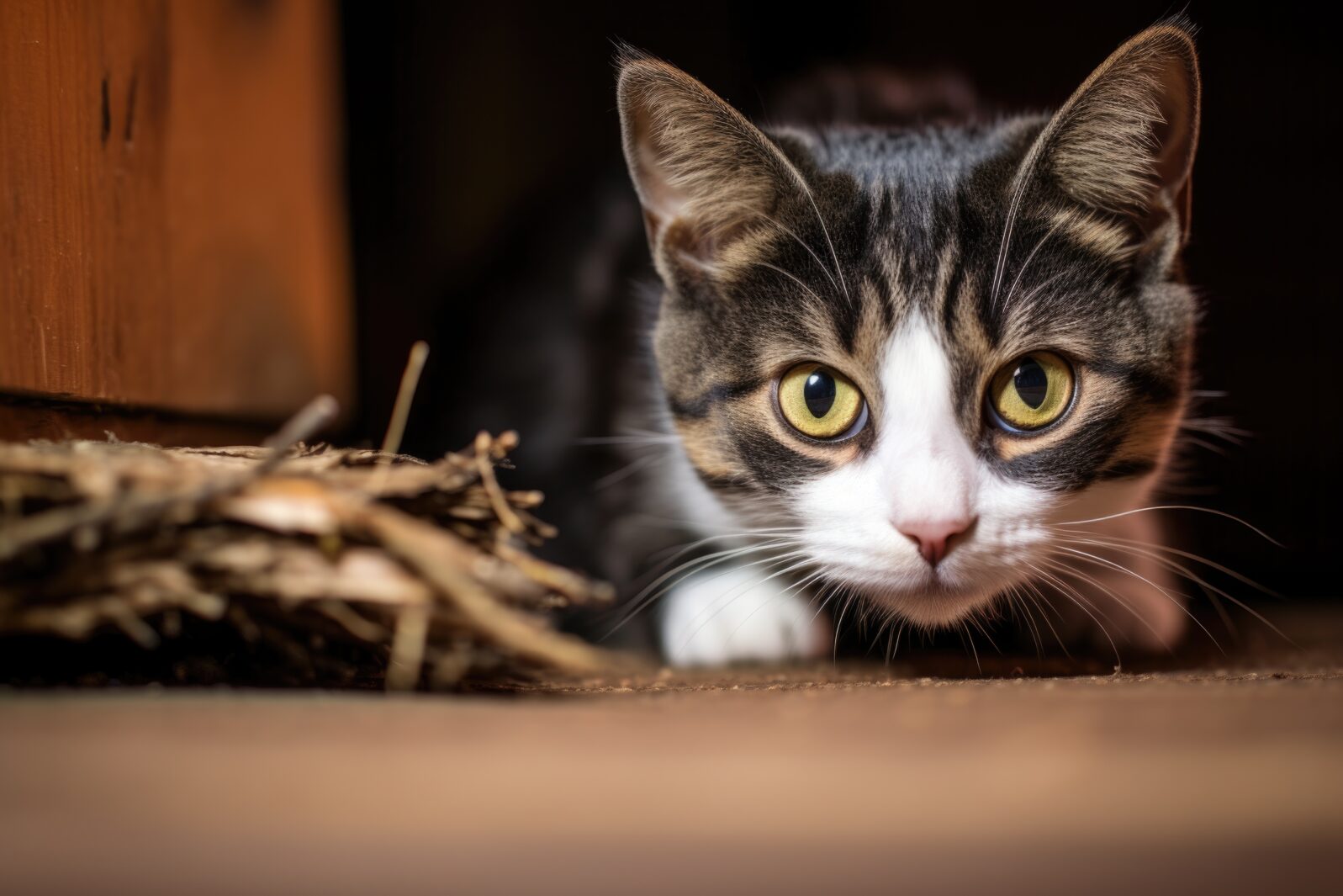 a cat preparing to pounce on a mouse