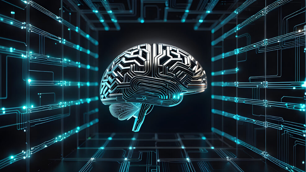 Machine learning concept background, futuristic concept wallpaper, artificial intelligence brain, AI generated