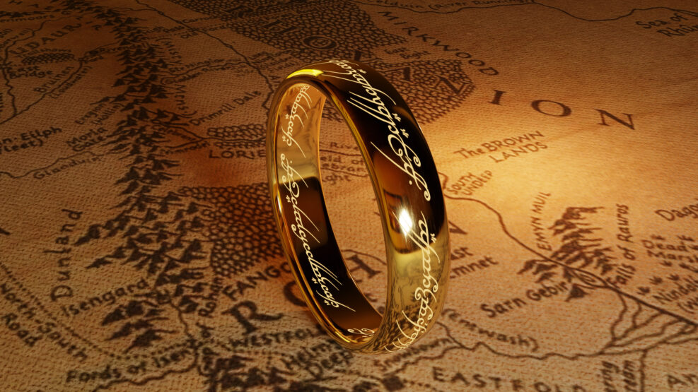 A beautiful ring with an inscription in the Elvish language from Lord of the ring.