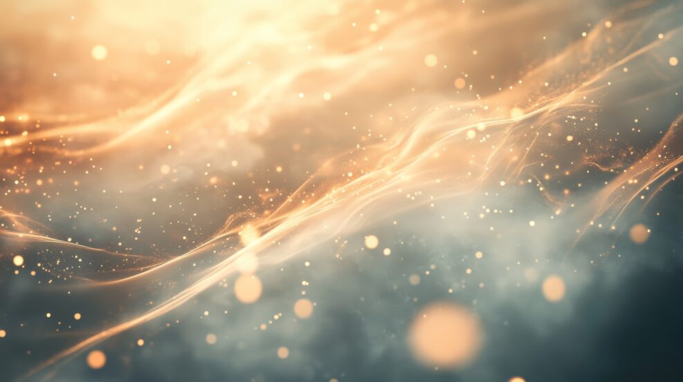 Abstract golden particles flowing on dark background