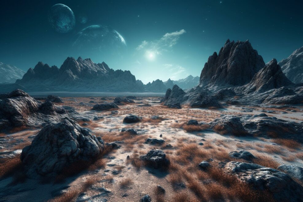 Extraterrestrial landscape, alien planet in deep space, generative AI