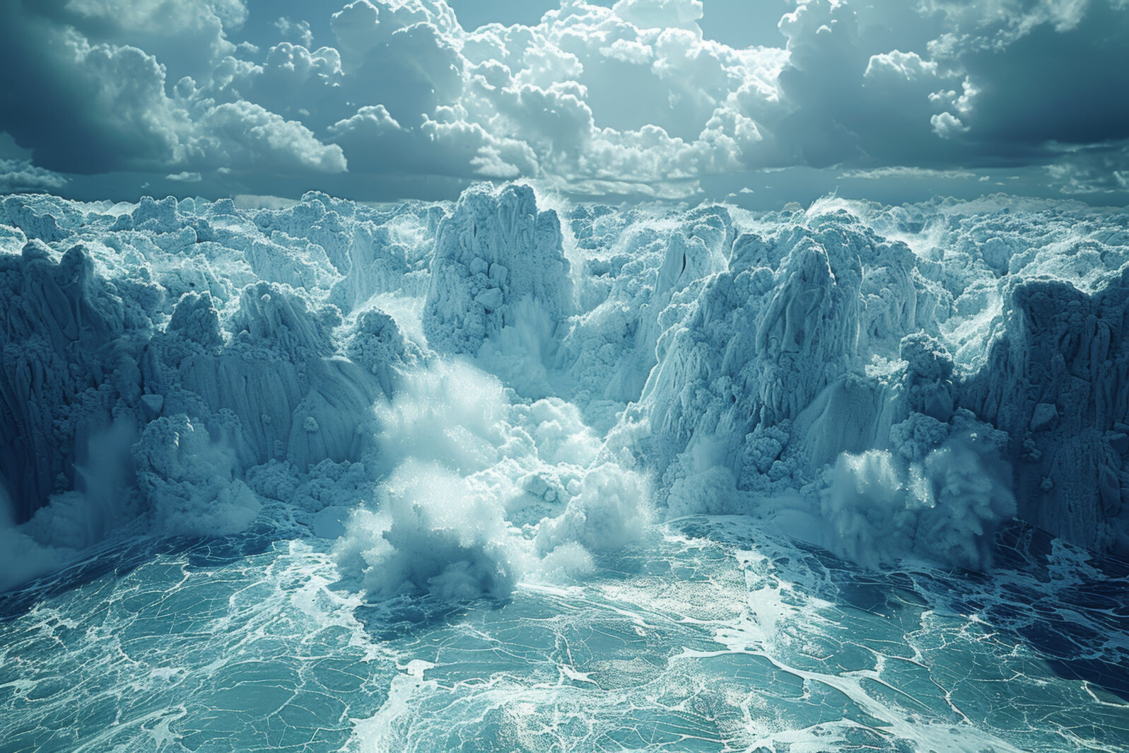 The confrontation of a heatwave and a melting glacier, symbolizing the collision of rising temperatures and shrinking ice masses. Concept of climate change impact on glaciers. Generative Ai.