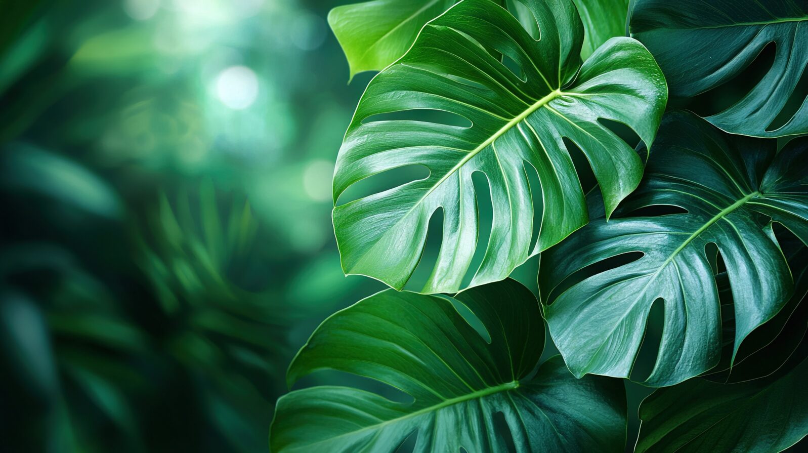 Close-up of a green plant with sunlight illuminating the leaves on the right side of the image