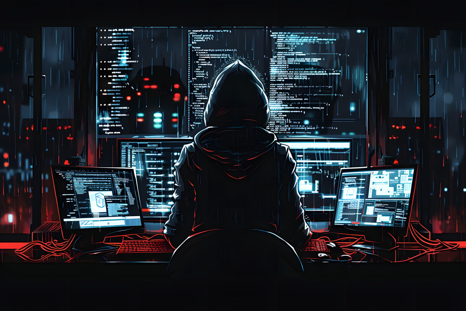 Digital Espionage: Vector Art of a Hacker in Action