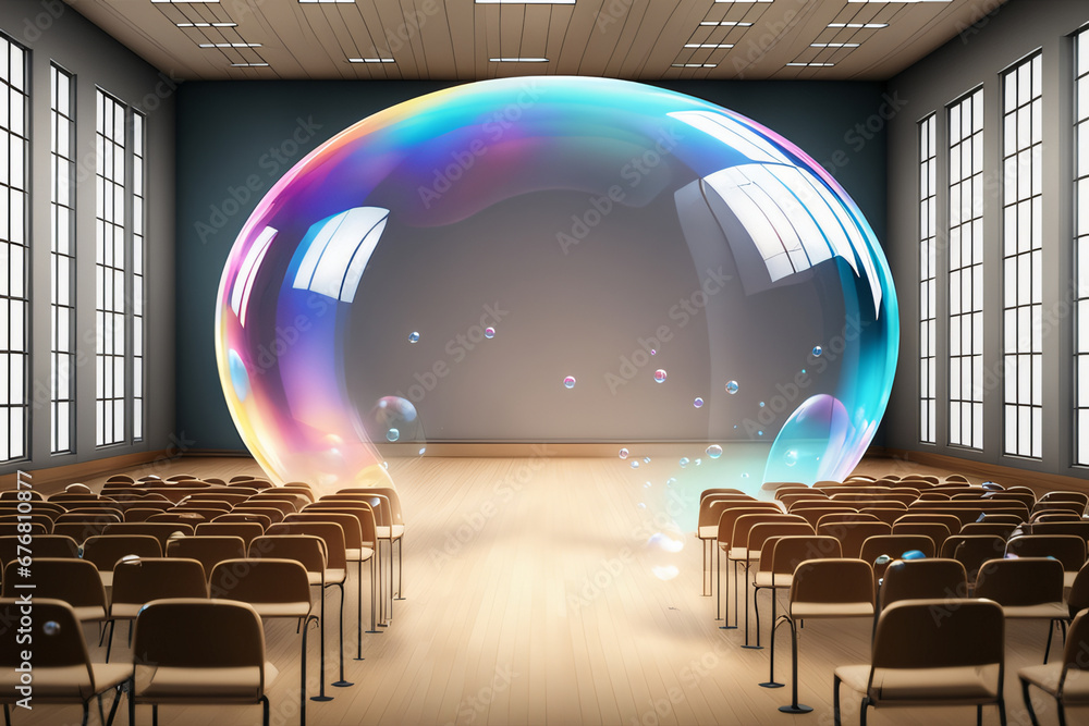 Universität Hörsaal mit schwebenden transparenten Blasen