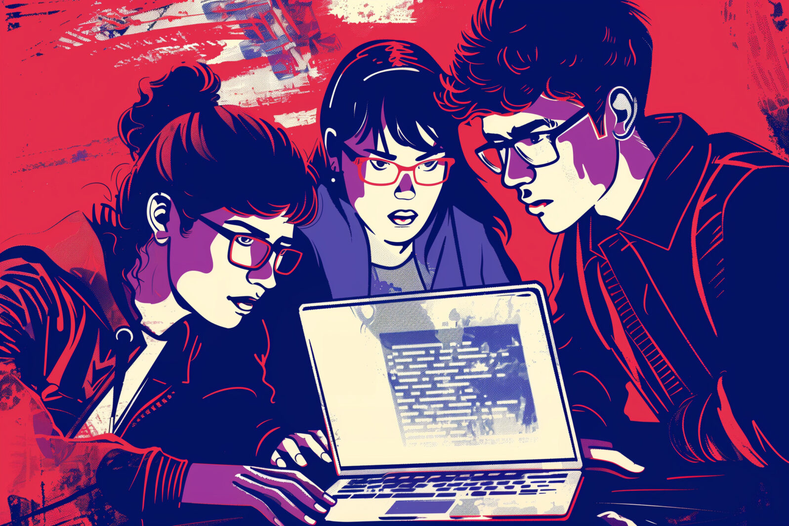 illustration of students using ai on laptop