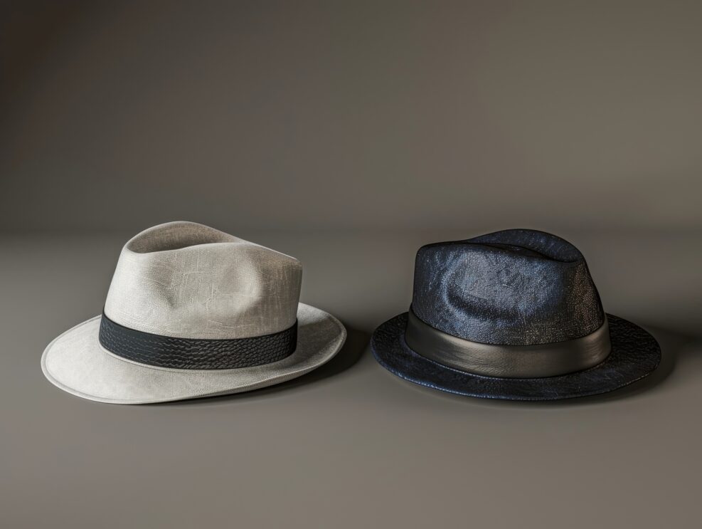 Contrasting Headwear Symbolizing White Hat and Black Hat SEO Techniques