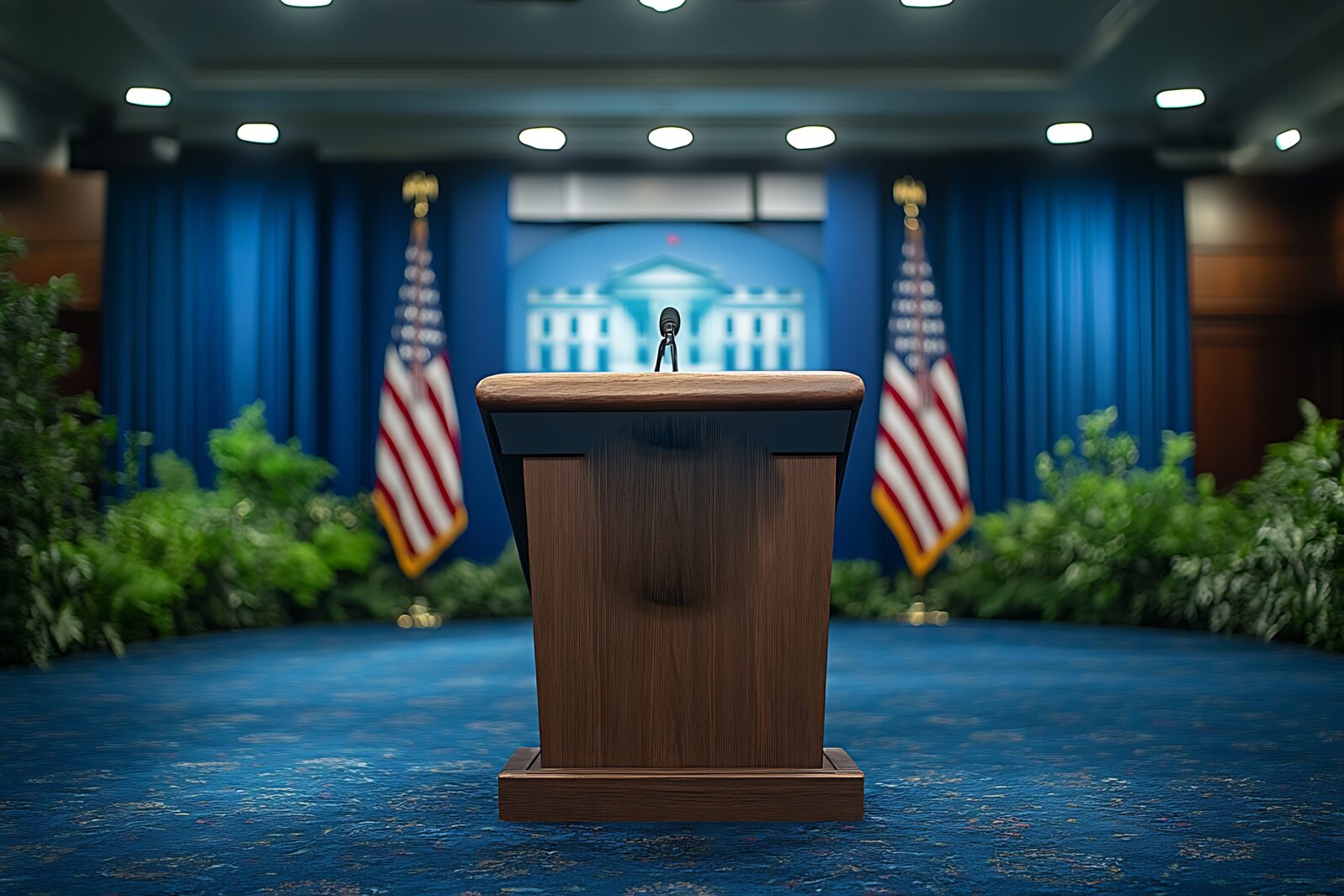 Empty Podium in White House Press Briefing Room