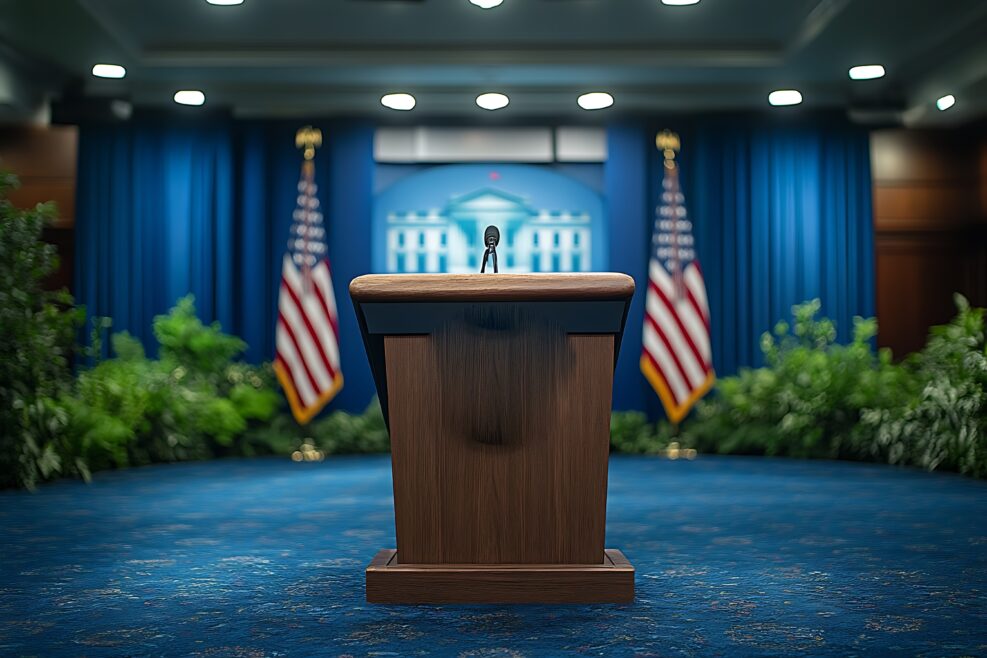 Empty Podium in White House Press Briefing Room