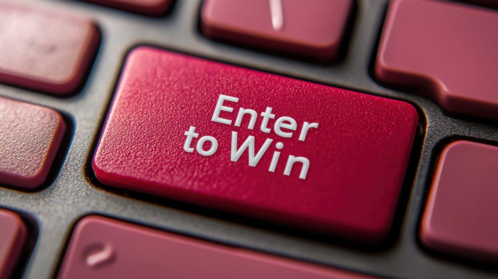 Bright red keyboard key inviting users to enter a competition or sweepstakes while highlighting the importance of participation