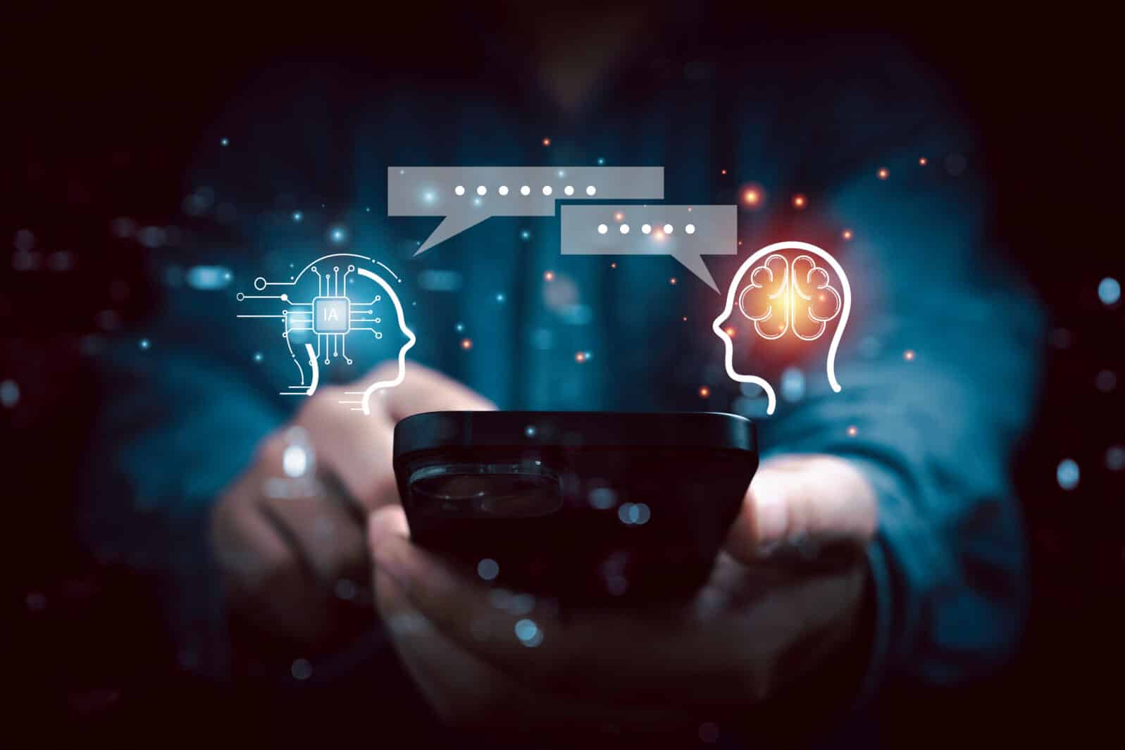Businessman using smartphone to chatting by use chat Bot program for Artificial intelligence or AI technology concept.