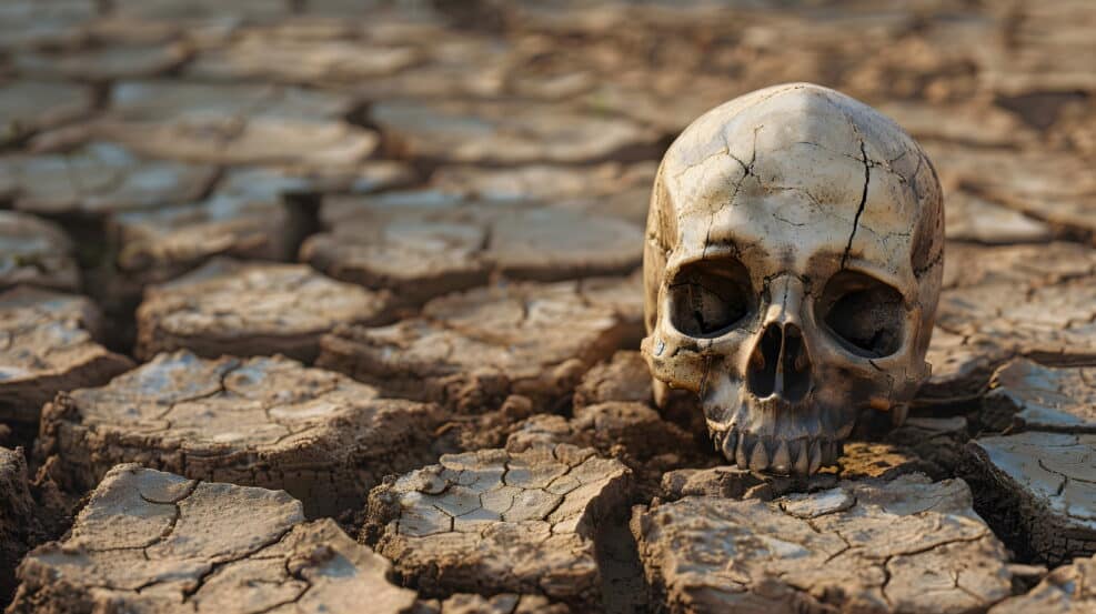 Human Skull Desertification Climate Change Drought Death Arid Land Environmental Crisis