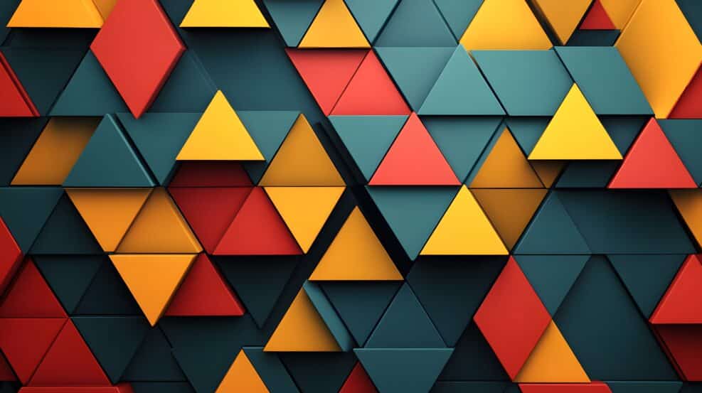 Interlocking triangles in primary colors layered with precision