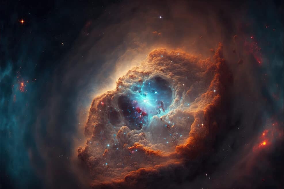 Supernova Galaxy 8k hype realistic. spiral galaxy in space background. background of supernova nebula and stars, glowing mysterious universe. Space texture illustration. Generative ai