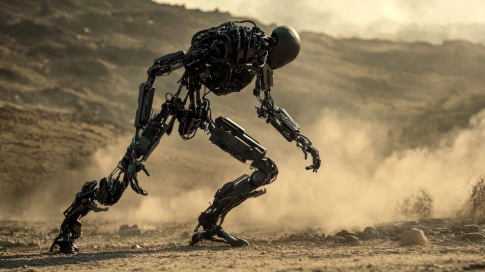 Terminator: Dark Fate - A Futuristic Robot in a Desolate Landscape