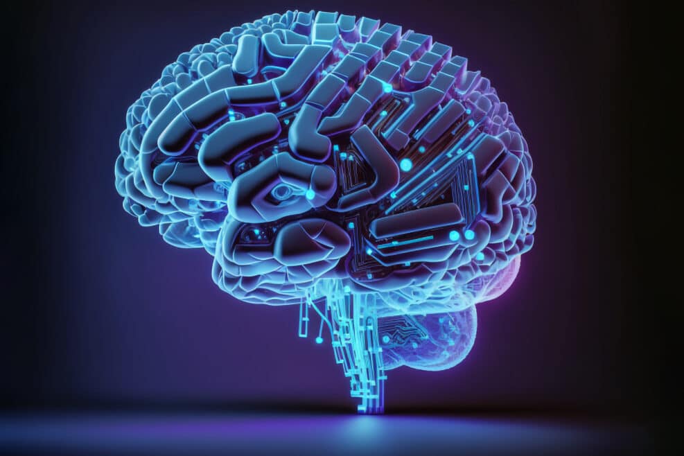 the brain of artificial intelligence. Artificial intelligence (AI), data mining, deep learning modern computer technologies. Futuristic Cyber Technology Innovation.