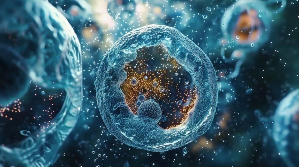 A cell viewed under a microscope, rendered in stunning 4K detail.