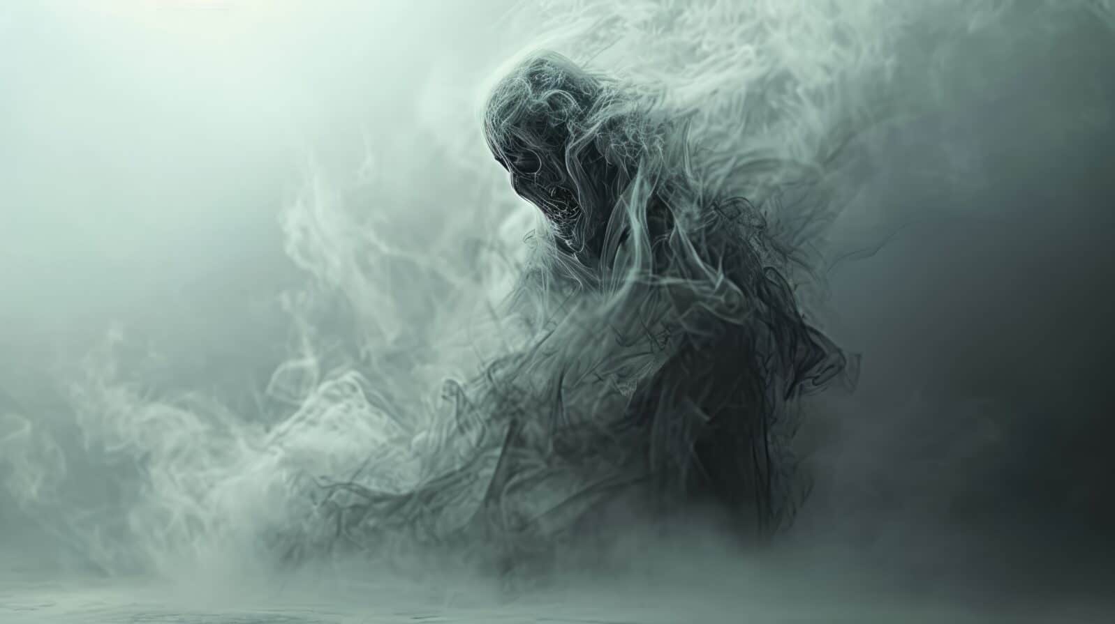 Cinematic, Realistic Image of an Eccentric Creature Resembling a Ghost Made from Smoke by Generative AI