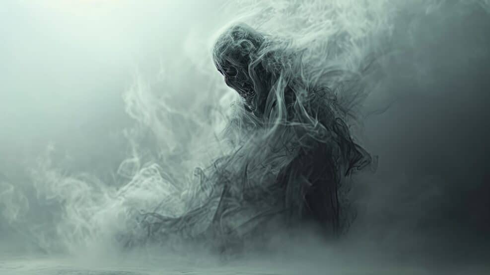 Cinematic, Realistic Image of an Eccentric Creature Resembling a Ghost Made from Smoke by Generative AI