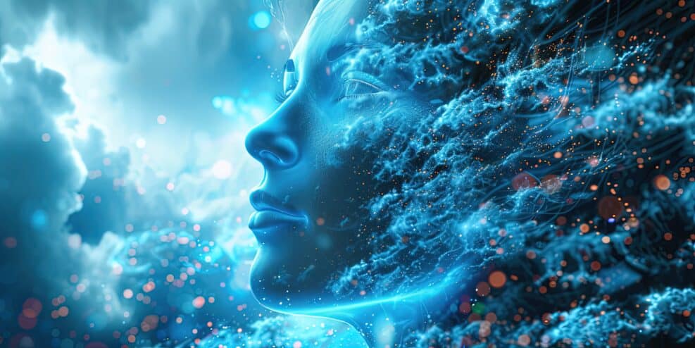 Abstraction of man as the highest creation of God, connection with the surrounding creation, senses, sixth sense, background, wallpaper.