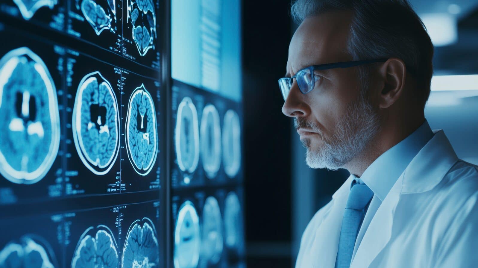 Doctor reviews brain scans