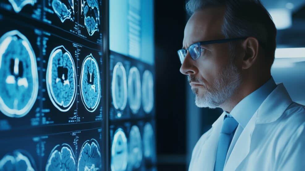 Doctor reviews brain scans