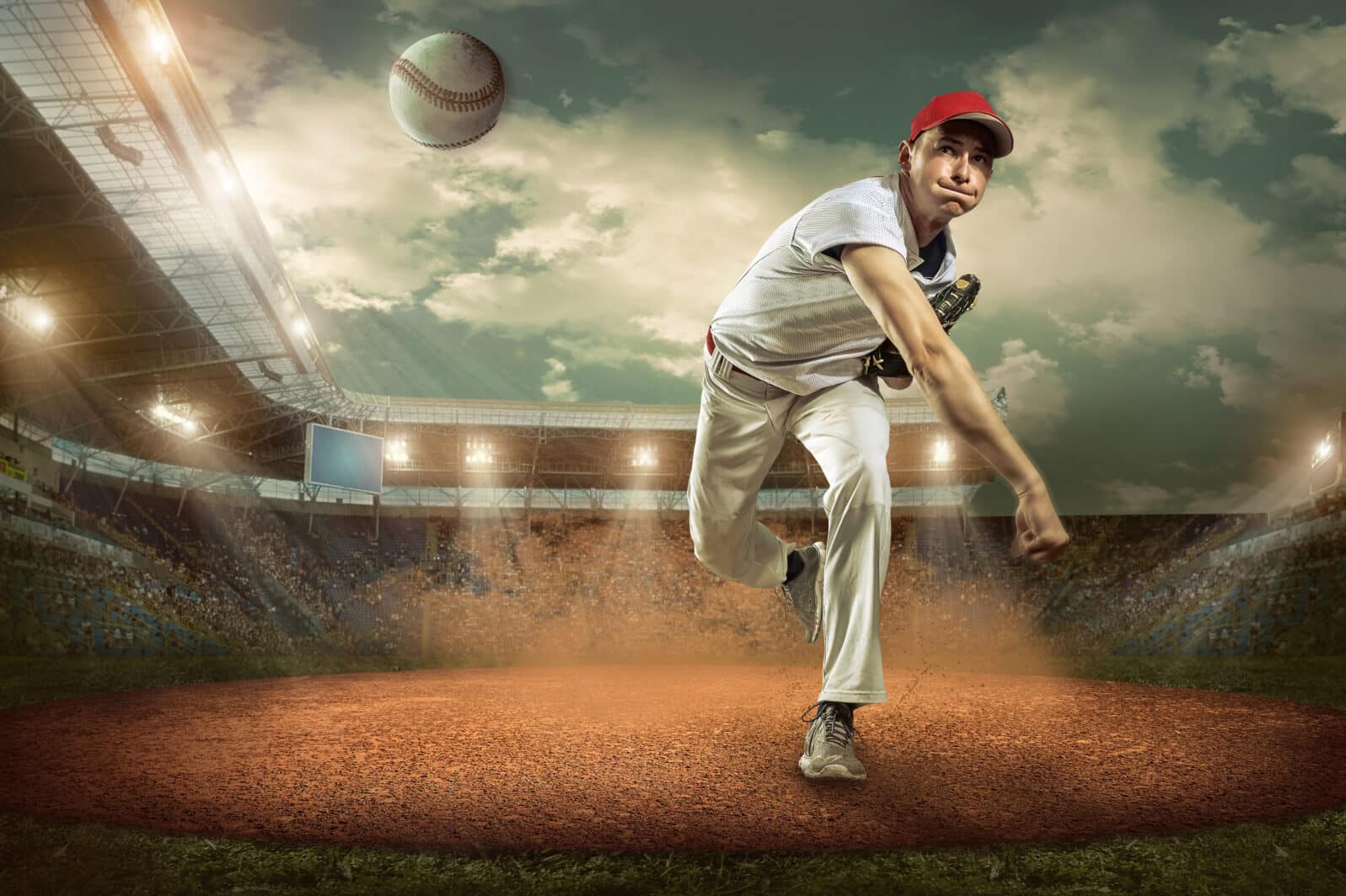 Baseball players in action on the stadium.