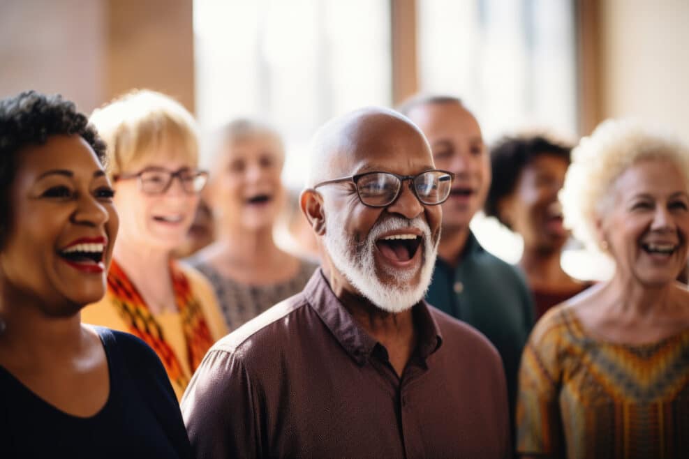 Group of happy diverse senior people standing together.