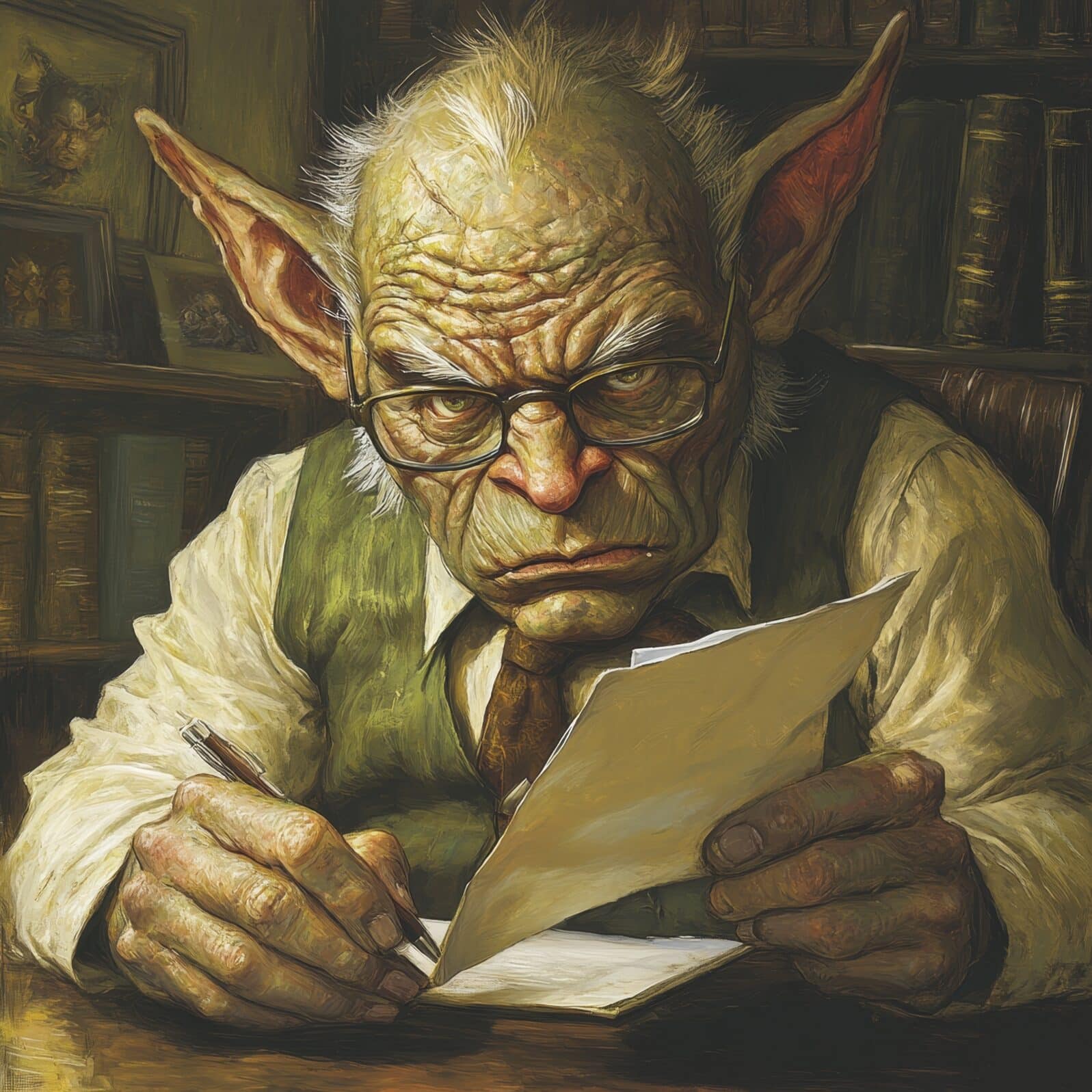 Patent troll angrily composing a letter, representing the concept of patent trolls, designed with Stock technology