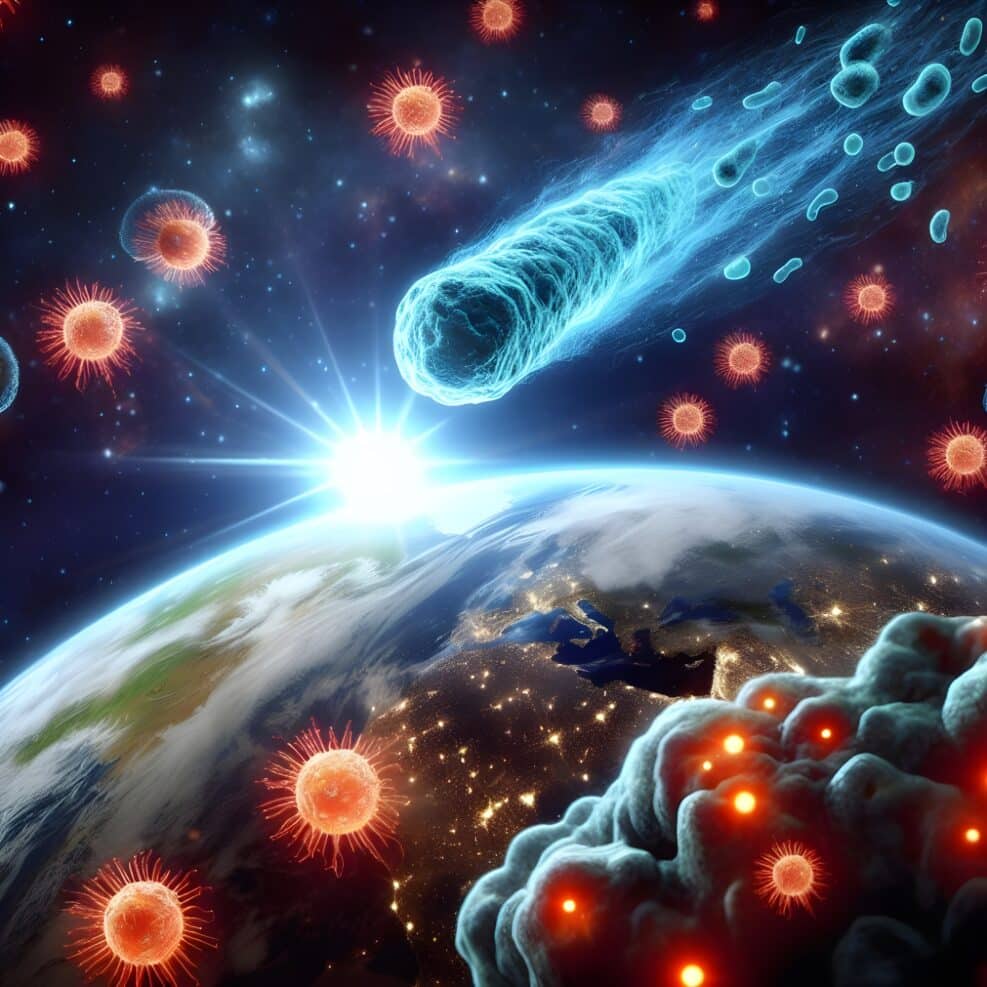 Alien extra-terrestrial life forms, micro-organisms, floating in cosmic space, outer space