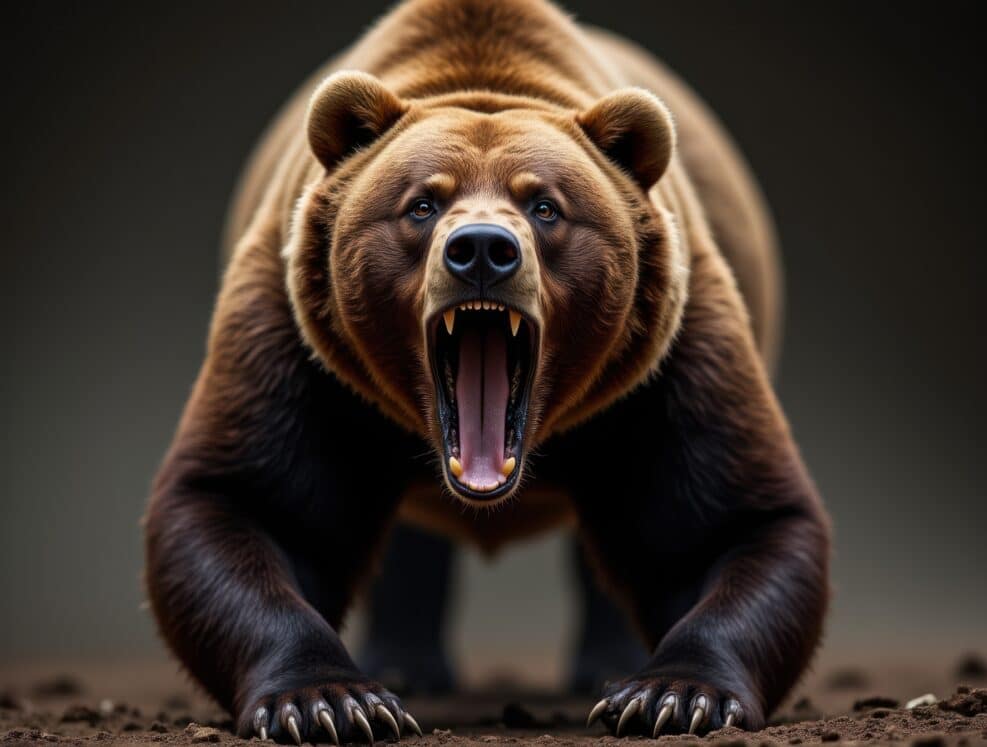Ferocious Brown Bear Lunging Towards the Camera With Bared Teeth