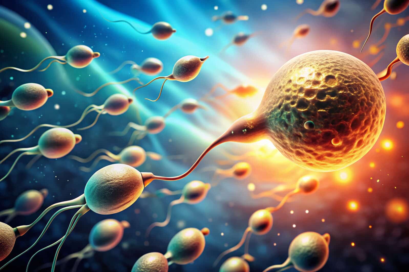 Active Sperm Cells Swimming Towards the Egg in Long Exposure Motion Illustration