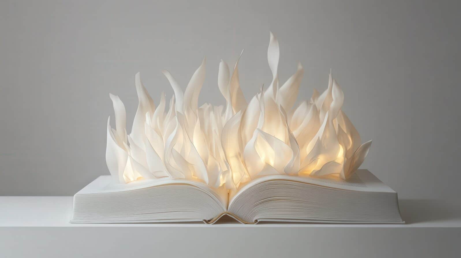 book with flames emerging from the pages, symbolizing the intense and transformative effects of published works