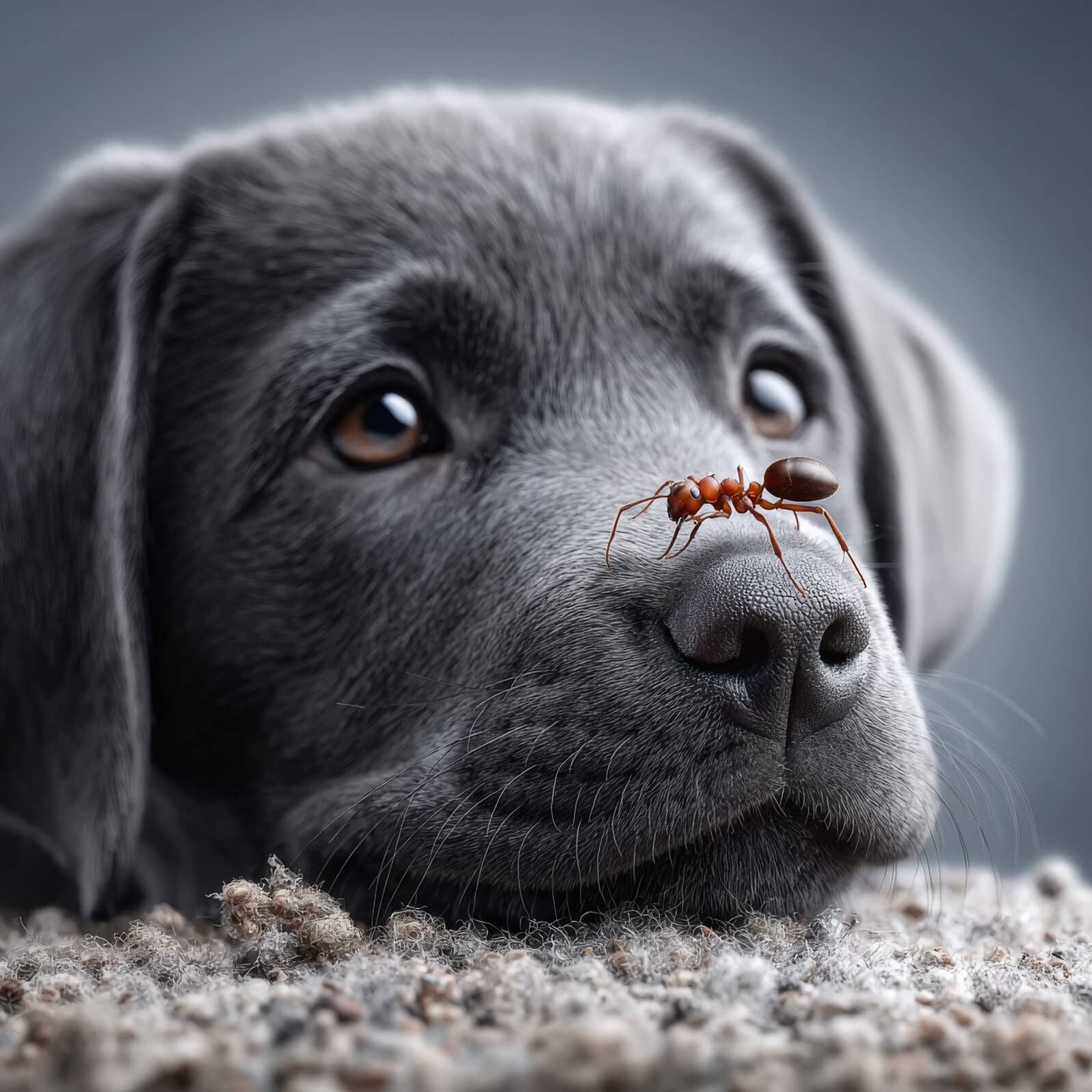 labrador dog with ant