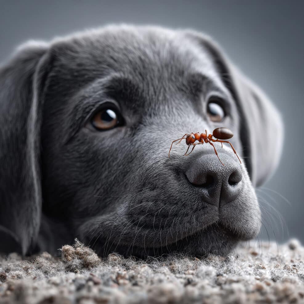 labrador dog with ant
