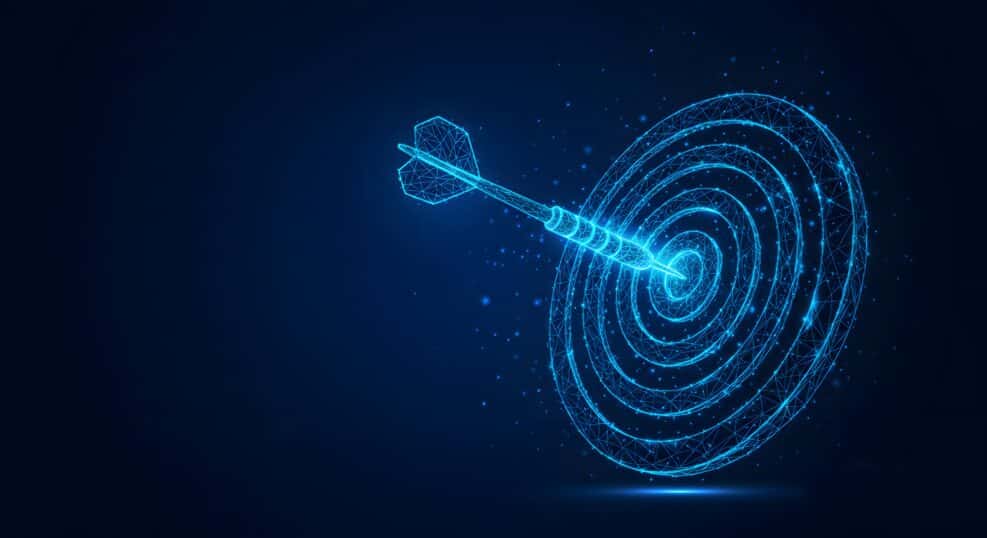 Focused Aim: Glowing Dart Hitting the Bullseye