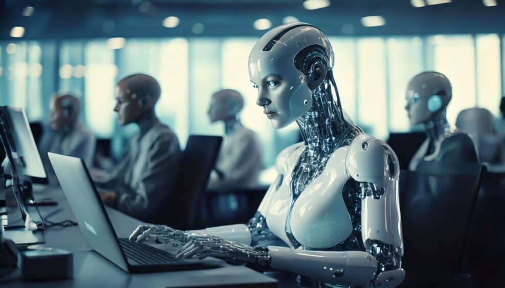 generative AI. Modern robots take over human jobs in the office