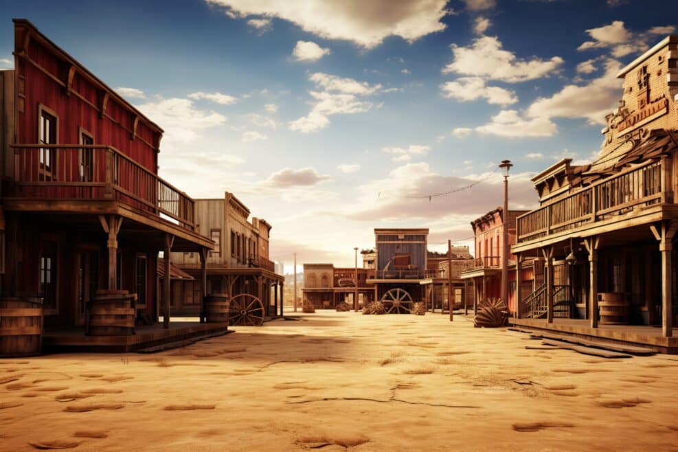 Wild west town street. Ai art.