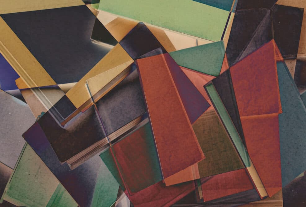 Colorful art abstract from piles of books