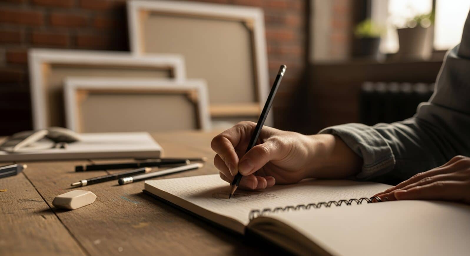 A close-up of a hand writing with a fountain pen, capturing smooth ink flow on textured paper. Warm natural lighting highlights elegant penmanship with crisp shadow details.