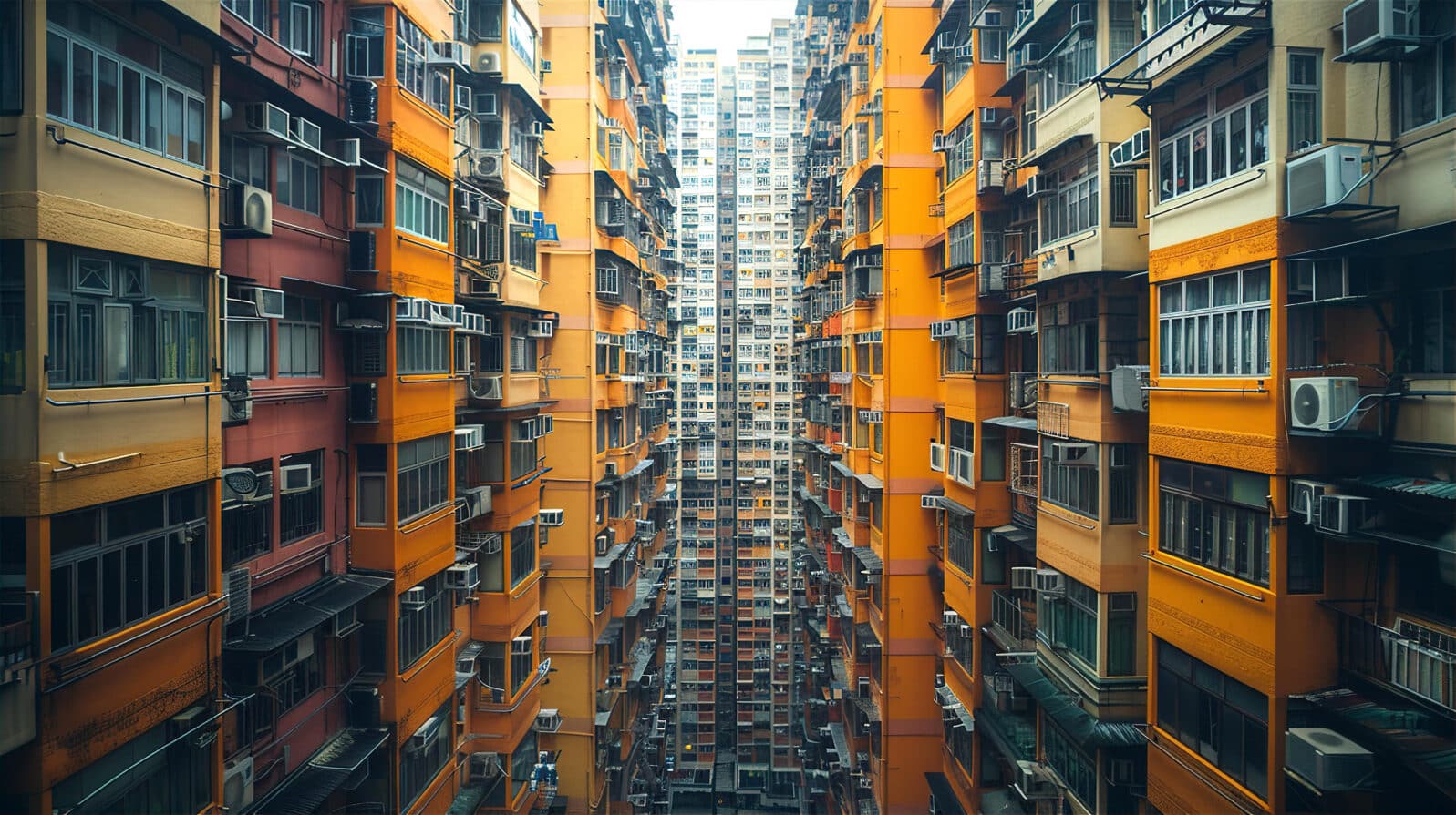 Concrete blocks of modern hi raising residential apartments in China, property market and overpopulation concept