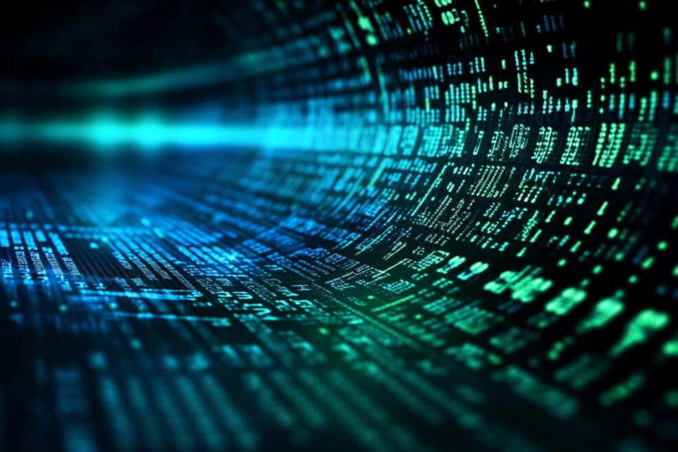 filling the screen with binary code, symbolizing the onset of a cyberattack, an abstract vision of digital crimes, a futuristic illustration