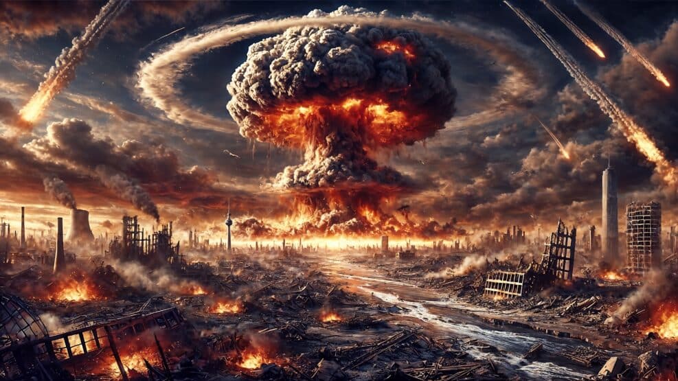 A meteorite is about to hit Earth at the end of the world. Space Impact , Illustration from Ai