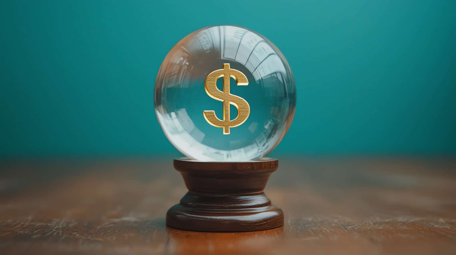 Crystal ball with dollar signs inside, symbolizing financial forecasting of value and price trends